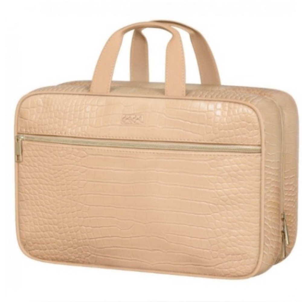 Beige Crocodile travel toiletries bag